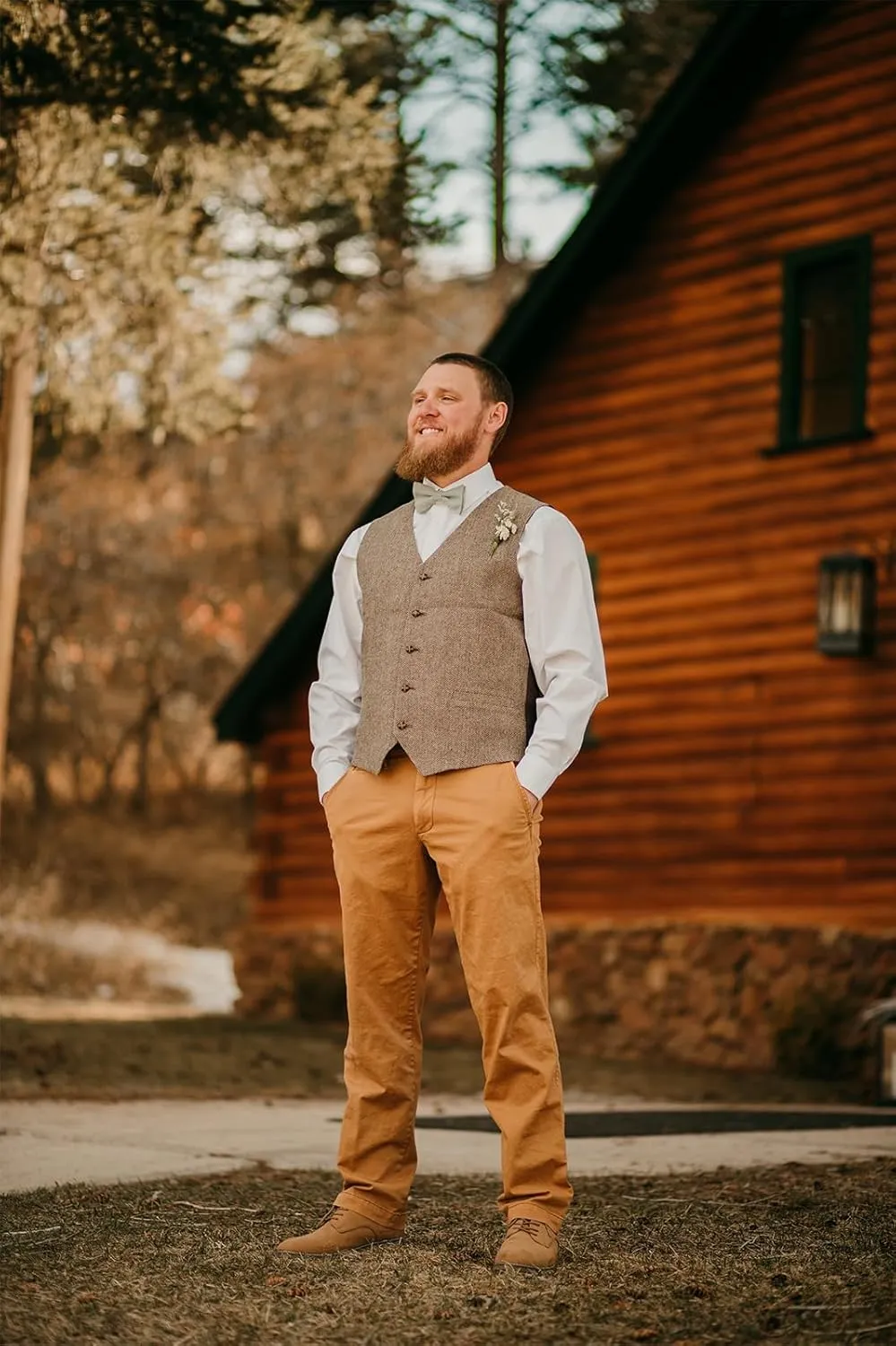 Men's V-Neck Suit Vests Slim Fit Casual Business Formal Herringbone Tweed Wool Waistcoat Wedding Groomsmen Suit Vest