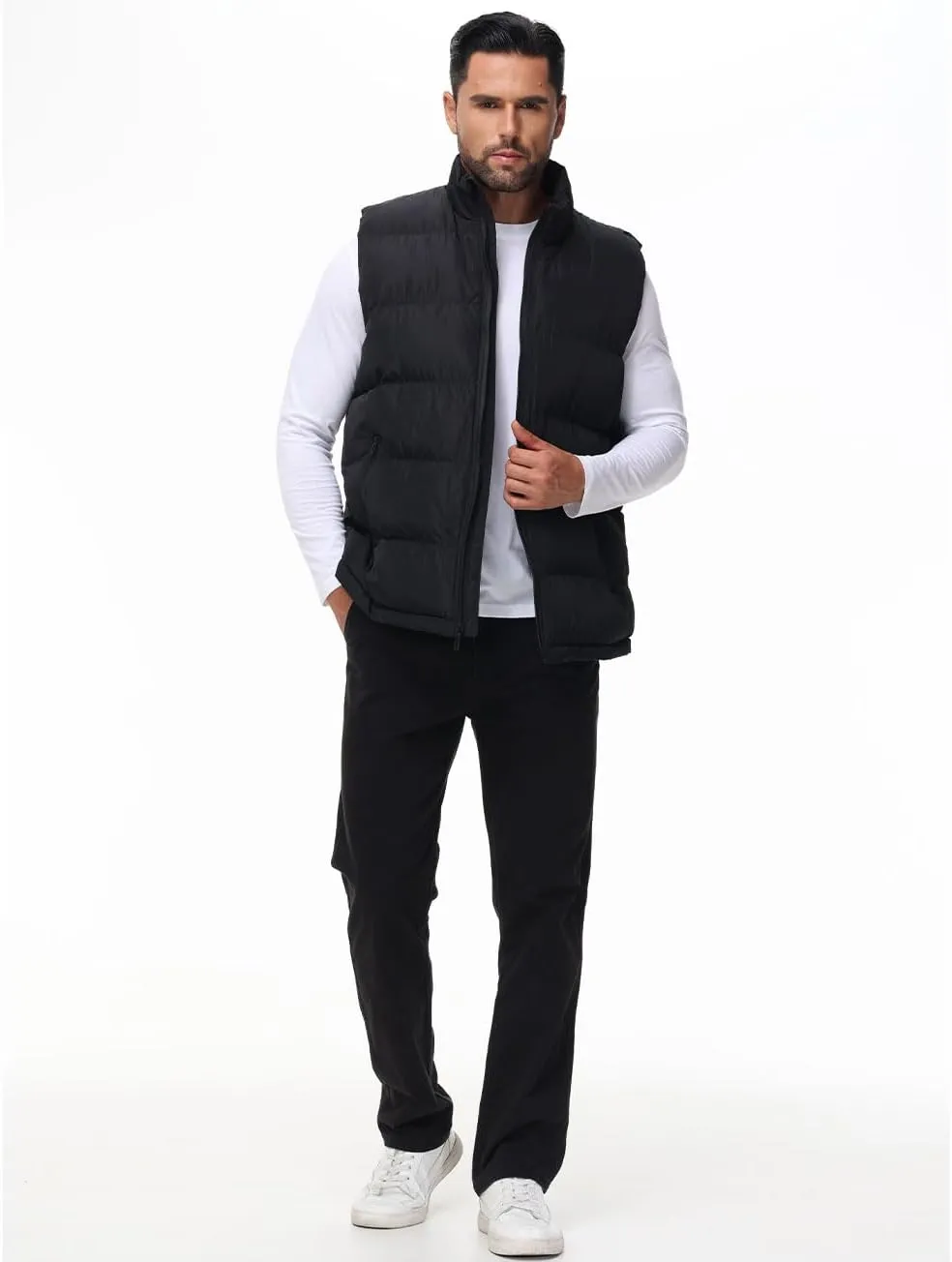 Men'S Winter Lightweight Puffer Vest Sleeveless Jacket Casual Puffy Vests