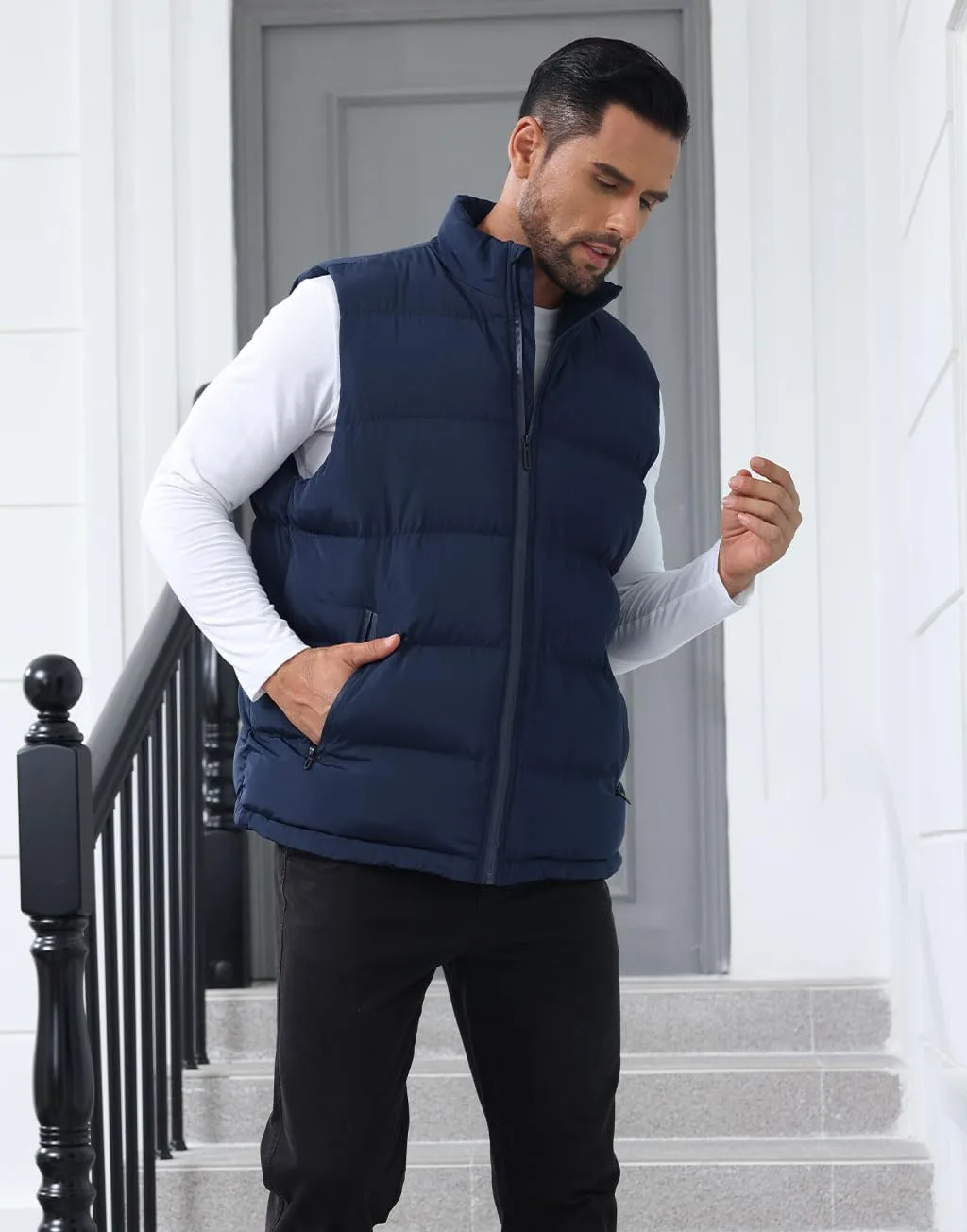 Men'S Winter Lightweight Puffer Vest Sleeveless Jacket Casual Puffy Vests