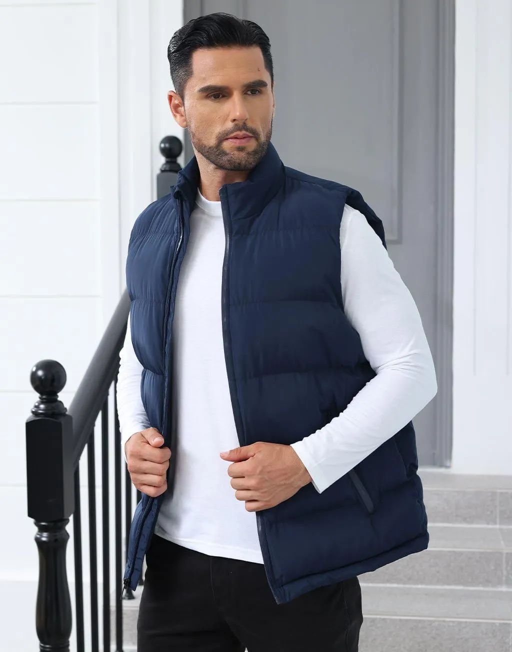 Men'S Winter Lightweight Puffer Vest Sleeveless Jacket Casual Puffy Vests