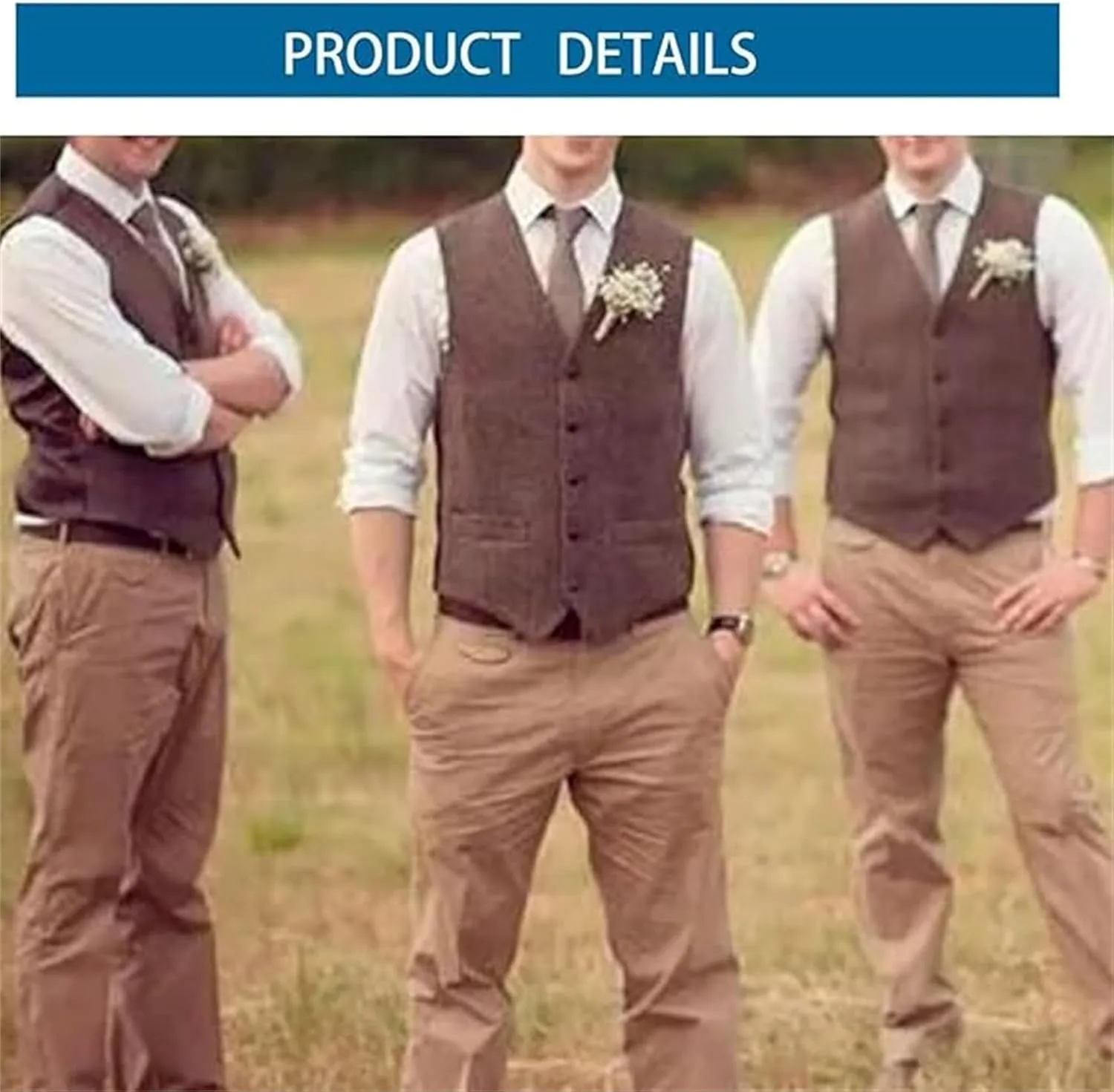 Men's Wool Herringbone Groom Vests Formal Groom's Wear Suit Tweed Vest Skinny Wedding Dress Waistcoat