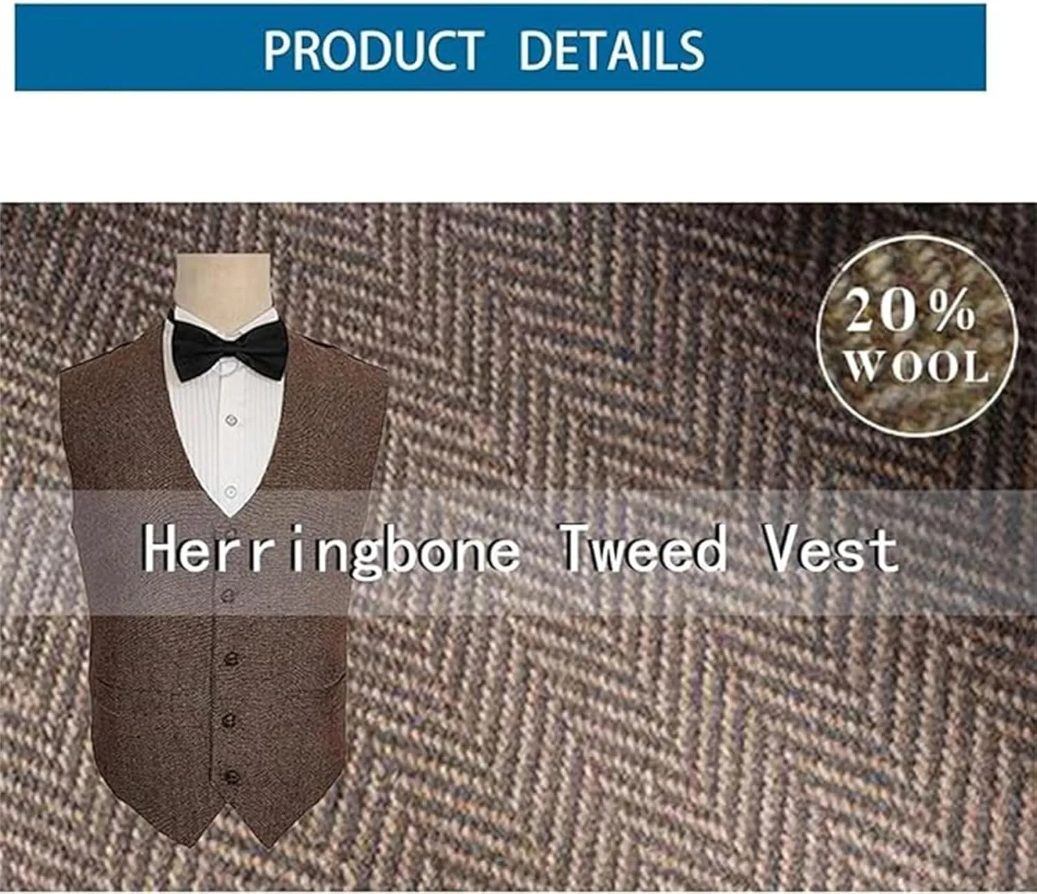 Men's Wool Herringbone Groom Vests Formal Groom's Wear Suit Tweed Vest Skinny Wedding Dress Waistcoat