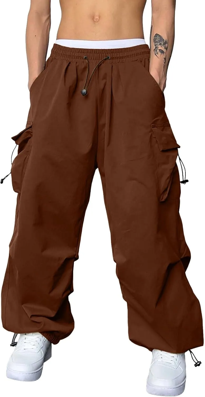 Men's Work Pants Loose Big Trousers Lace Straps Side 4 Pockets Casual Sports Trousers Suit Pants for Men