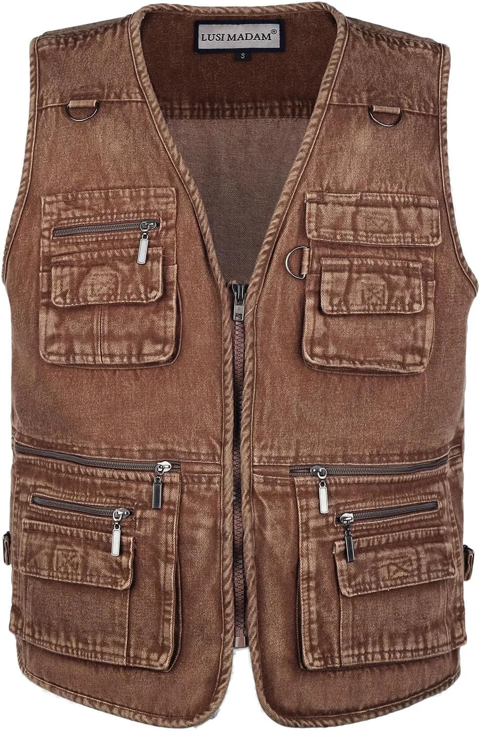Men's Zipper Multi Pockets Casual Vest Outdoor Travel Fishing Hunting Photo Utility Work Cargo Vests Denim Black