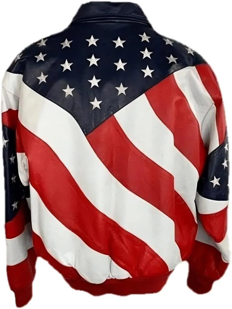 Michael Hoban WhereMI USA Independence Day American Flag Genuine Leather Motorcycle Bomber Jacket