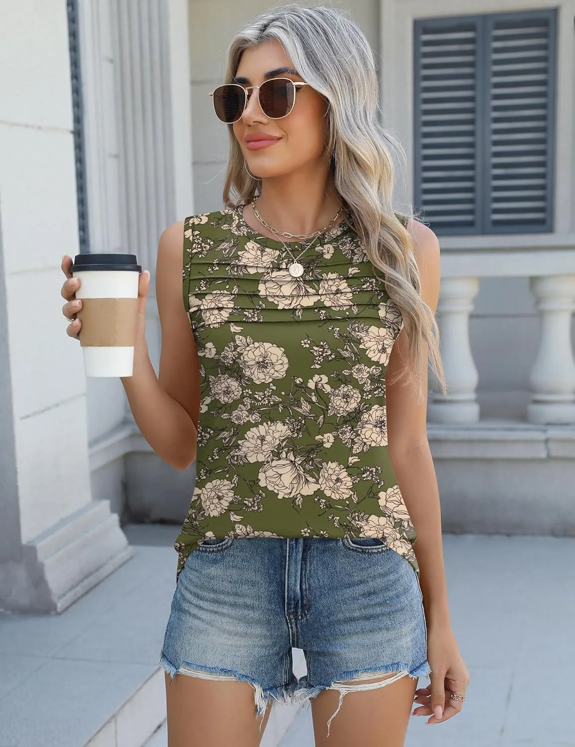 Micoson Womens Tank Tops 2025 Summer Casual Sleeveless Tops Loose Flowy Crewneck Shirt Basic Tees