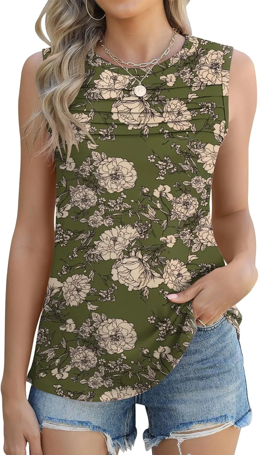 Micoson Womens Tank Tops 2025 Summer Casual Sleeveless Tops Loose Flowy Crewneck Shirt Basic Tees