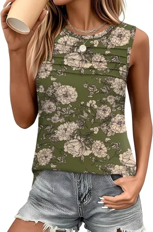 Micoson Womens Tank Tops 2025 Summer Casual Sleeveless Tops Loose Flowy Crewneck Shirt Basic Tees