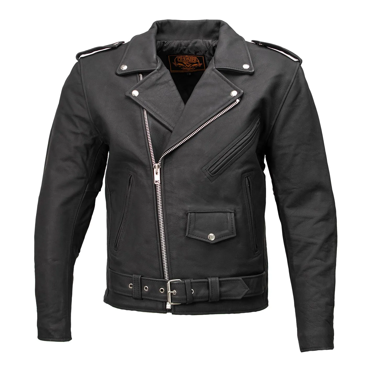 Milwaukee Leather LKM1702 Men's Vintage Flat Black Motorcycle Biker Leather Jacket w/ CE Armor Protection