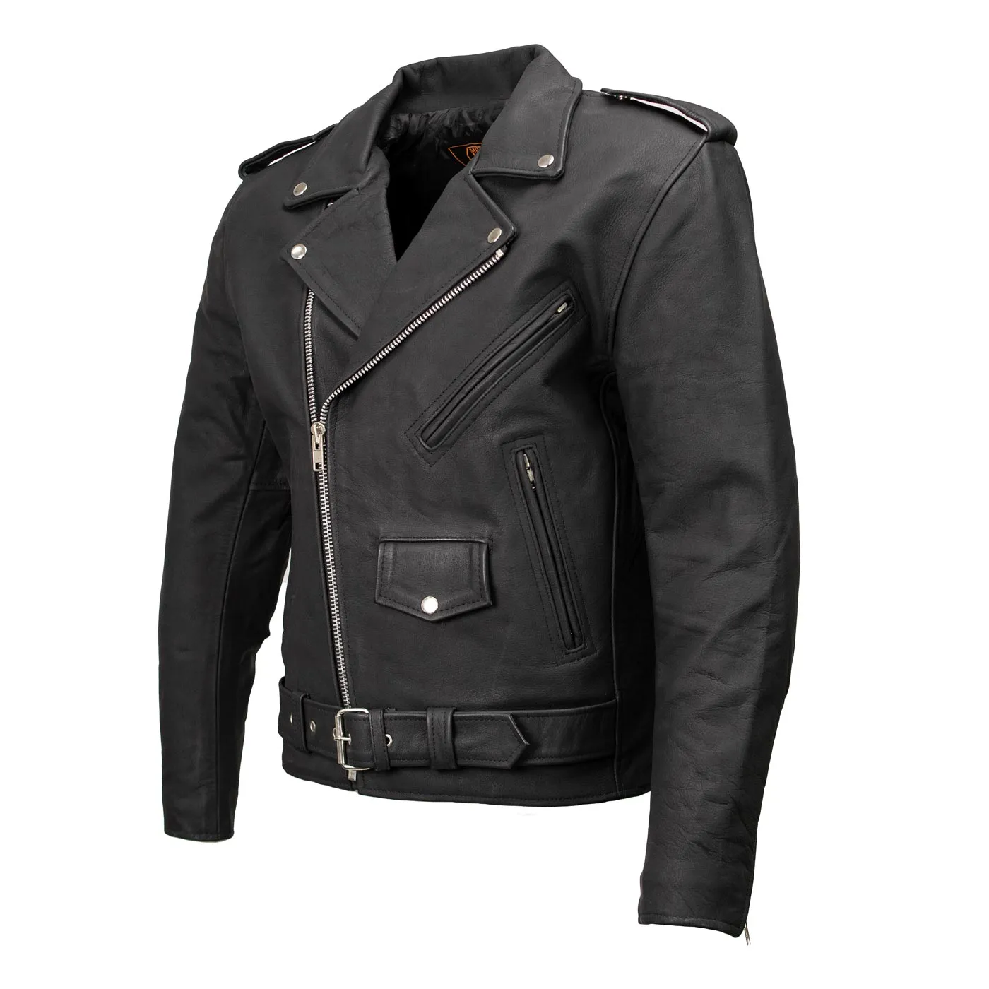 Milwaukee Leather LKM1702 Men's Vintage Flat Black Motorcycle Biker Leather Jacket w/ CE Armor Protection