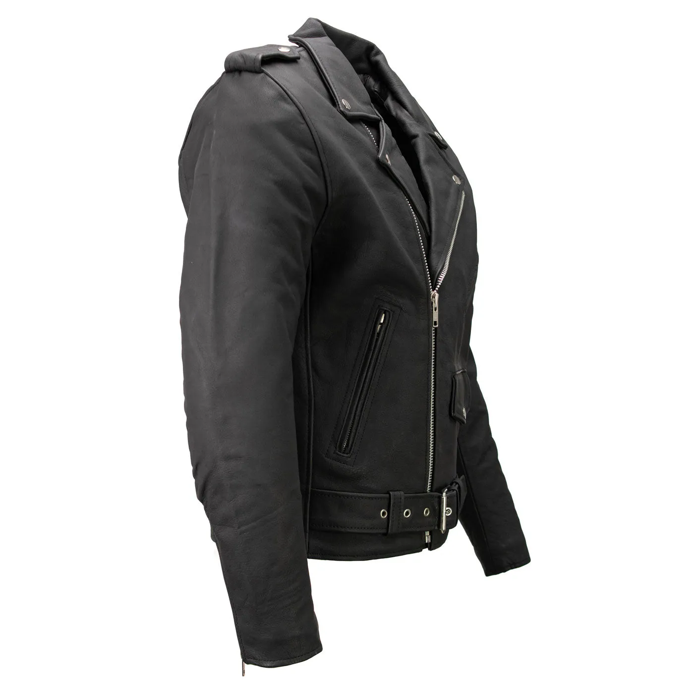 Milwaukee Leather LKM1702 Men's Vintage Flat Black Motorcycle Biker Leather Jacket w/ CE Armor Protection