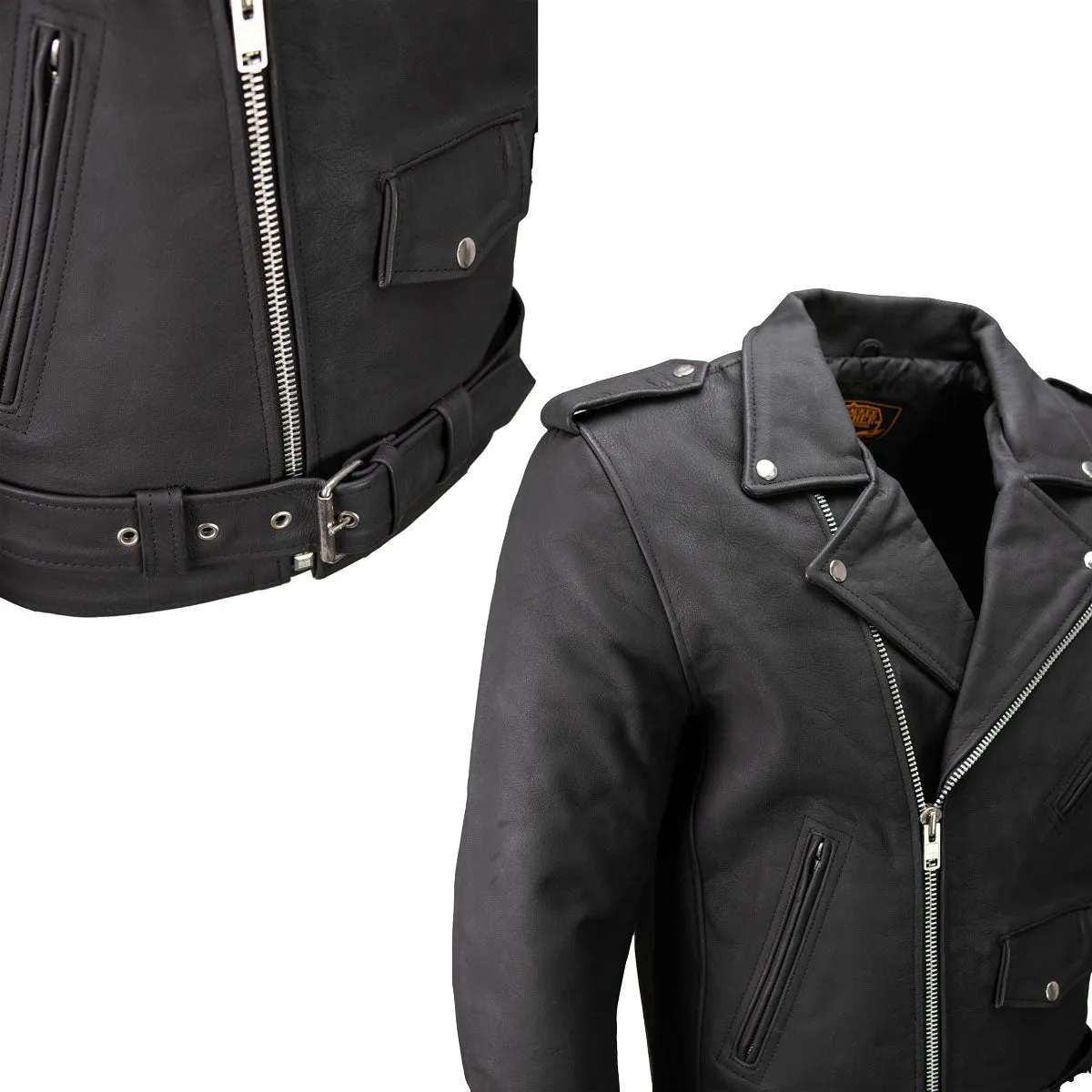 Milwaukee Leather LKM1702 Men's Vintage Flat Black Motorcycle Biker Leather Jacket w/ CE Armor Protection