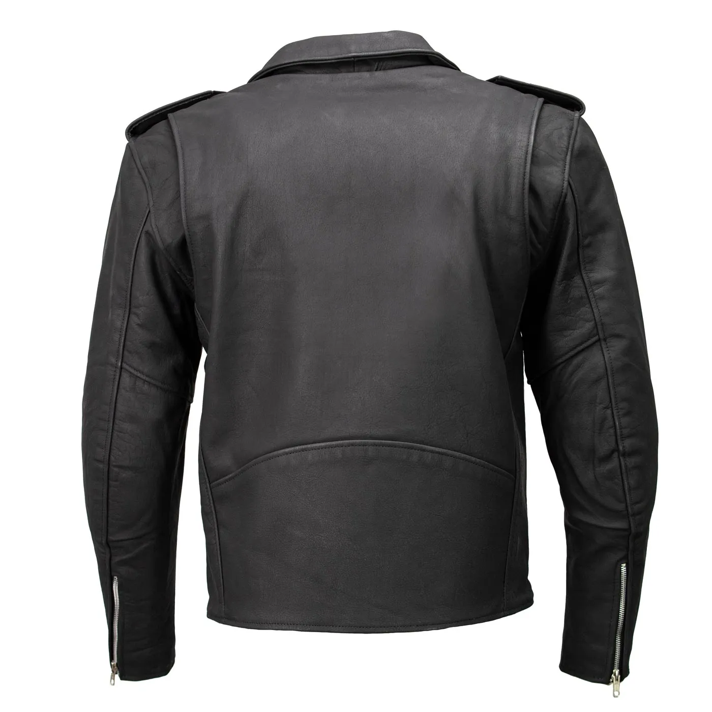 Milwaukee Leather LKM1702 Men's Vintage Flat Black Motorcycle Biker Leather Jacket w/ CE Armor Protection