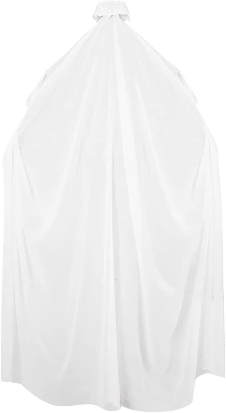 Miyaomn Jumpsuits for Women Womens Chiffon Lace Halter Neck Cloak Solid Wedding Bridal Thin Shawl Cape Ladies Long Robe Halloween Cosplay Costume(White,One Size)