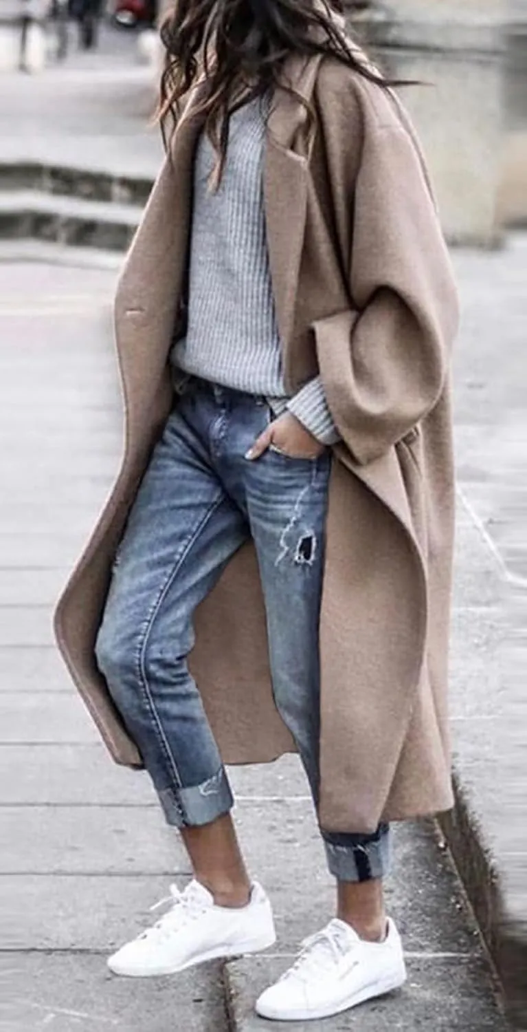 MOLERFO Women's Oversized Notched Collar Wool Blend Single Breast Midi Long Trench Coat