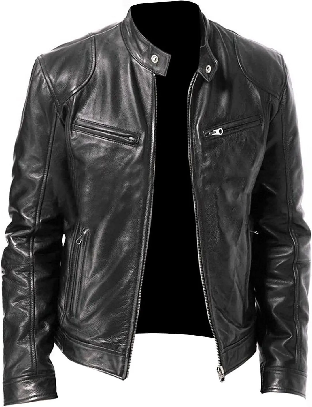 Motorcycle Black Leather Jacket Men - Vintage Biker Cafe Racer Real Lambskin Black Mens Motorcycle Jackets