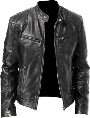 Motorcycle Black Leather Jacket Men - Vintage Biker Cafe Racer Real Lambskin Black Mens Motorcycle Jackets
