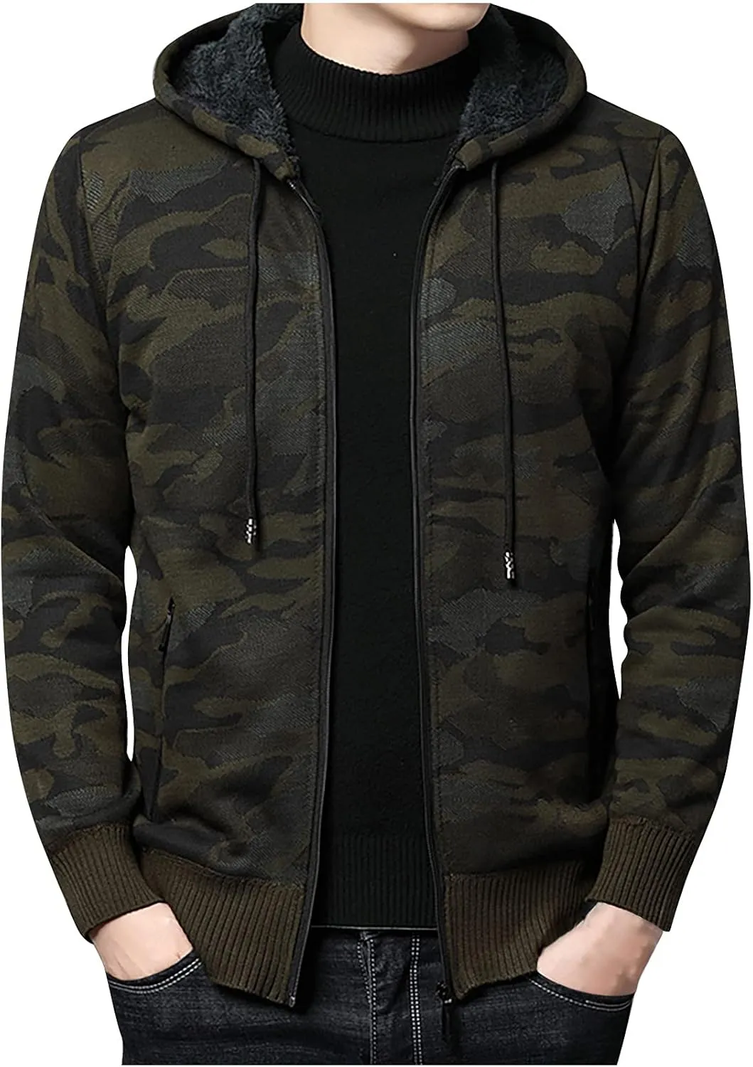 Muscularfit Mens Sweatshirts Hoodies Big and Tall Long Sleeve Full-Zip Velvet Hooded Autumn and Winter Thicken Knitted Jacket