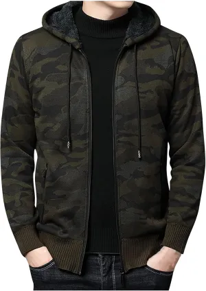 Muscularfit Mens Sweatshirts Hoodies Big and Tall Long Sleeve Full-Zip Velvet Hooded Autumn and Winter Thicken Knitted Jacket