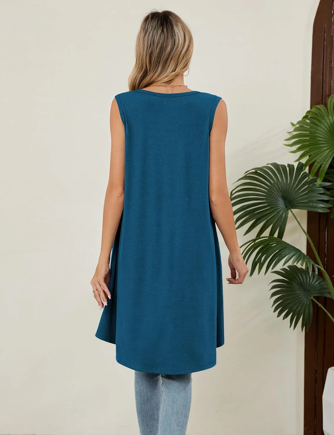 Naggoo Women's Summer Sleeveless Tunic Tops Button V Neck High Low Loose Flowy Casual Long Tank Tops
