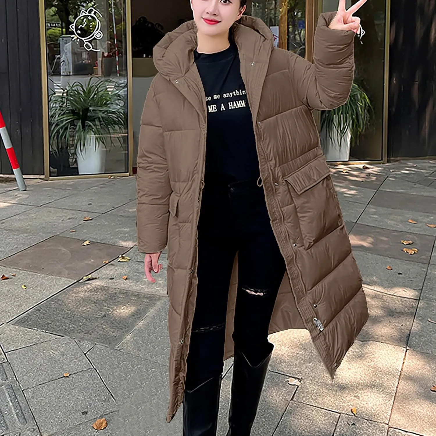 NATHGAM Long Down Winter Coats for Women Winter Thick Padded Down Coats with Hood Cotton-Padded Jacket Trendy Teen Outwear