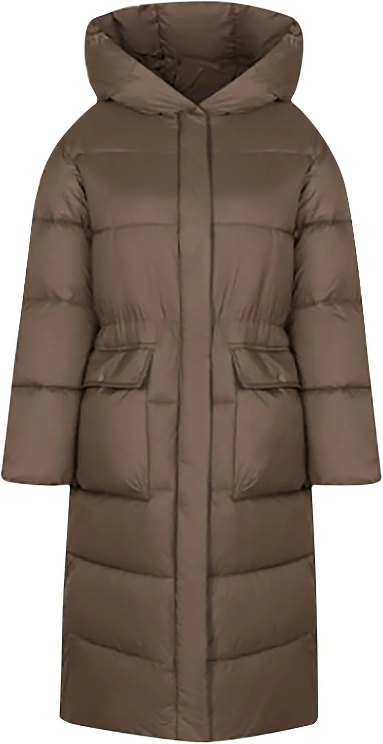 NATHGAM Long Down Winter Coats for Women Winter Thick Padded Down Coats with Hood Cotton-Padded Jacket Trendy Teen Outwear