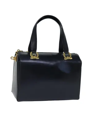 Navy Leather Gancini Hand Bag by Salvatore Ferragamo