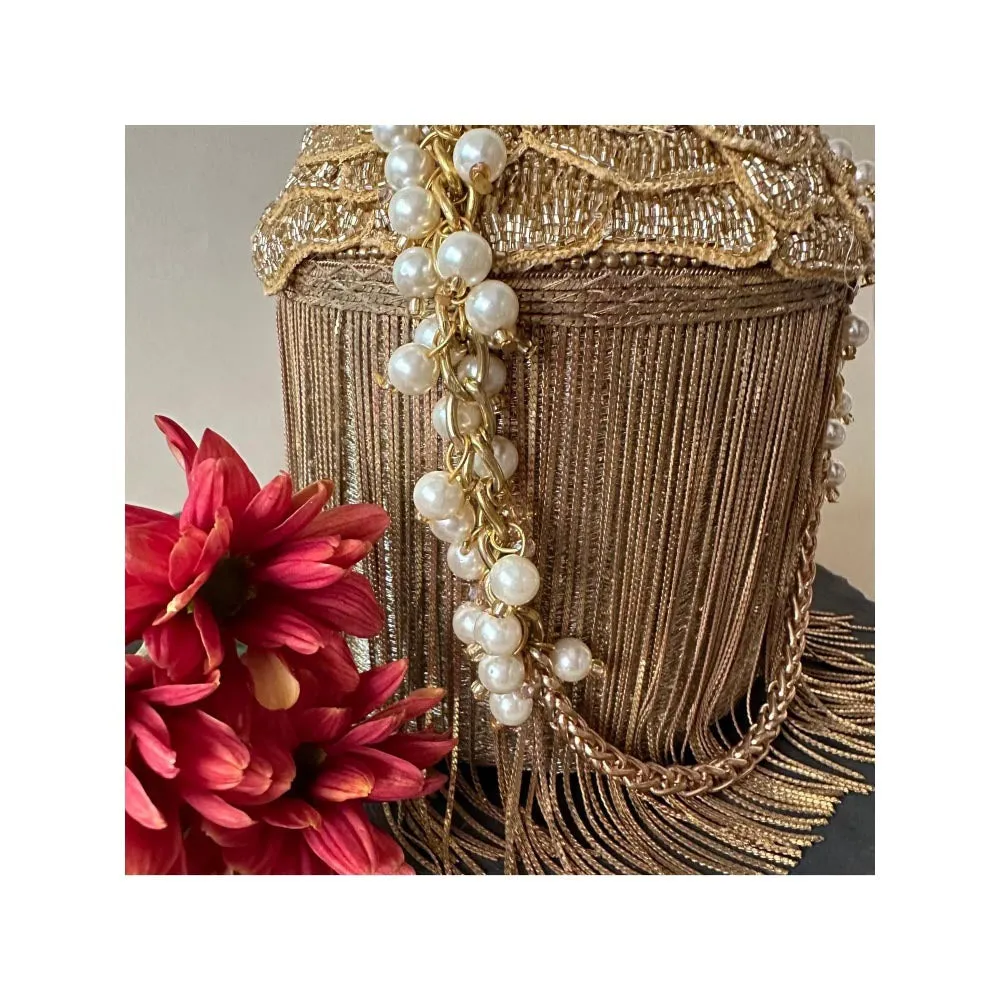 Nayaab by Sonia Hinted Cascade Luxe Gold Potli Bag for Women