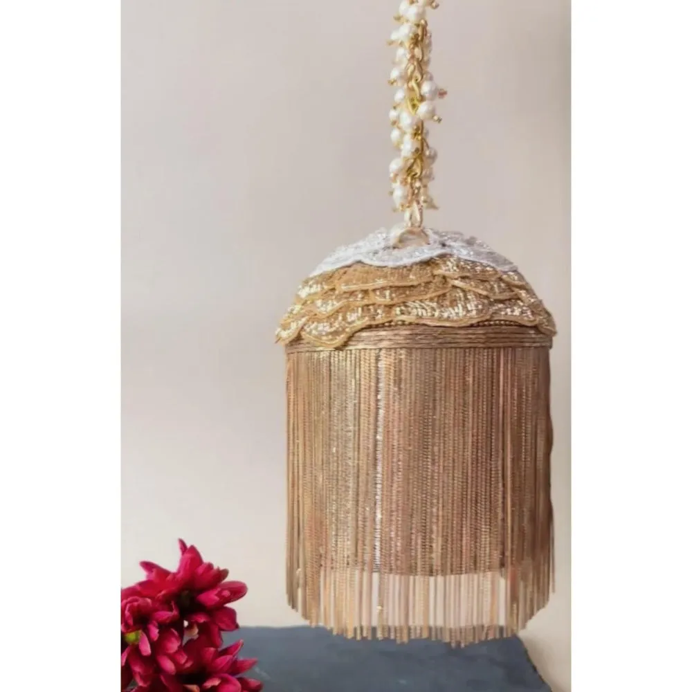 Nayaab by Sonia Hinted Cascade Luxe Gold Potli Bag for Women