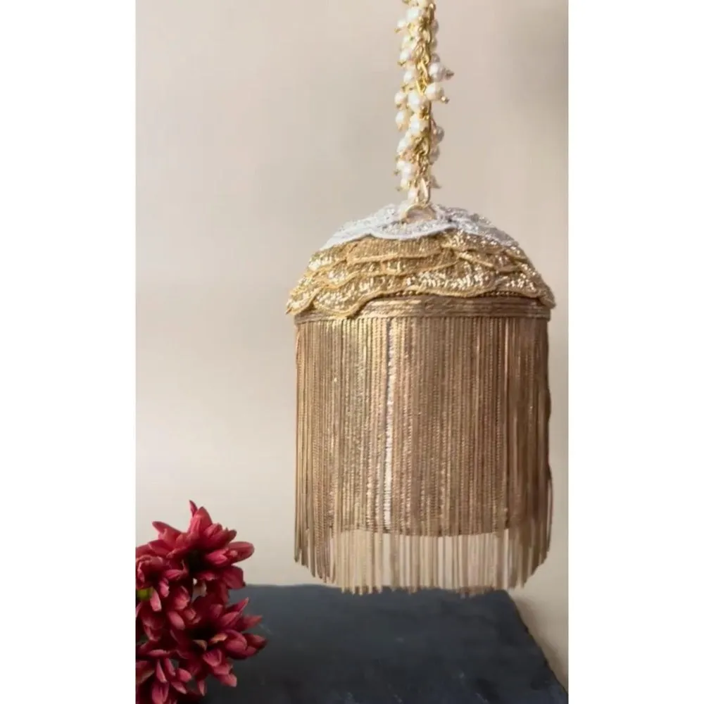 Nayaab by Sonia Hinted Cascade Luxe Gold Potli Bag for Women