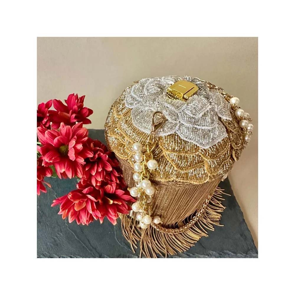 Nayaab by Sonia Hinted Cascade Luxe Gold Potli Bag for Women