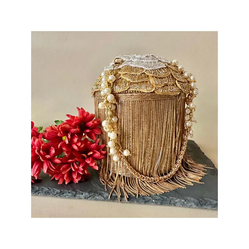 Nayaab by Sonia Hinted Cascade Luxe Gold Potli Bag for Women