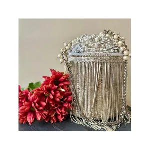 Nayaab by Sonia Hinted Cascade Silver Shimmer Potli Bag for Women