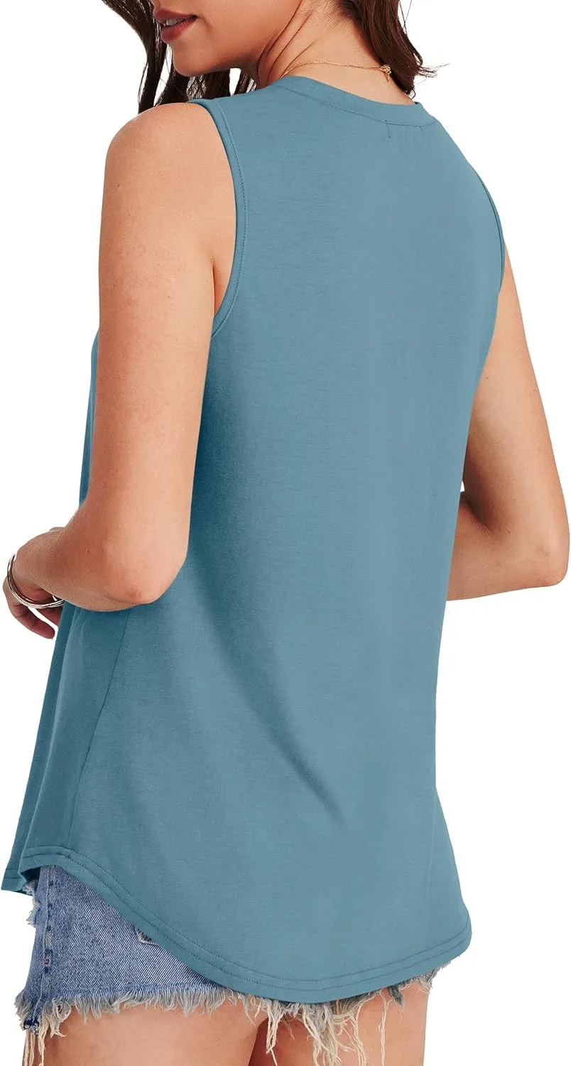 OFEEFAN High Neck Tank Tops for Women Loose Fit Sleeveless Top Summer Clothes Womens Tunic Tops to Wear with Leggings