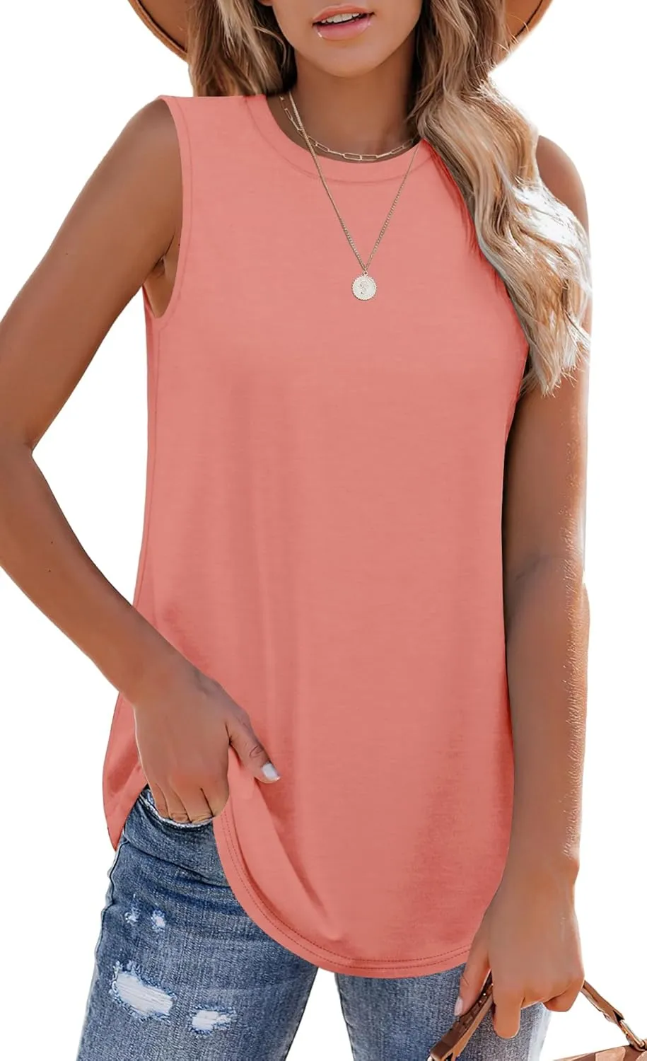 OFEEFAN High Neck Tank Tops for Women Loose Fit Sleeveless Top Summer Clothes Womens Tunic Tops to Wear with Leggings