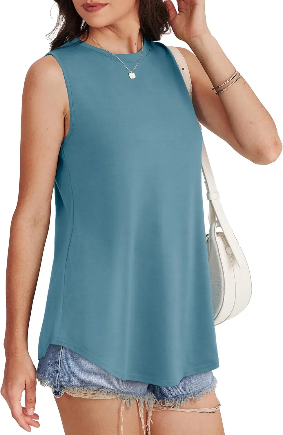 OFEEFAN High Neck Tank Tops for Women Loose Fit Sleeveless Top Summer Clothes Womens Tunic Tops to Wear with Leggings