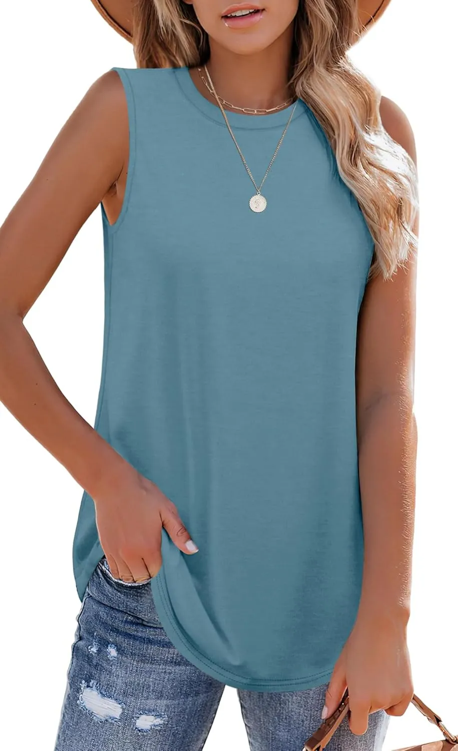 OFEEFAN High Neck Tank Tops for Women Loose Fit Sleeveless Top Summer Clothes Womens Tunic Tops to Wear with Leggings