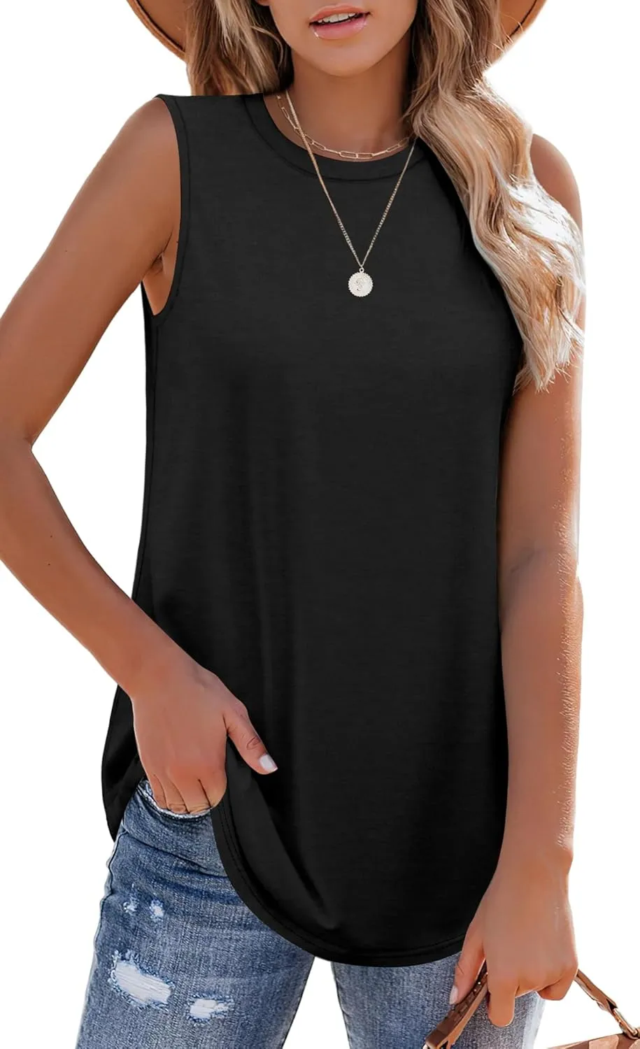 OFEEFAN High Neck Tank Tops for Women Loose Fit Sleeveless Top Summer Clothes Womens Tunic Tops to Wear with Leggings