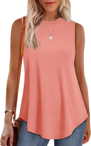 OFEEFAN High Neck Tank Tops for Women Loose Fit Sleeveless Top Summer Clothes Womens Tunic Tops to Wear with Leggings
