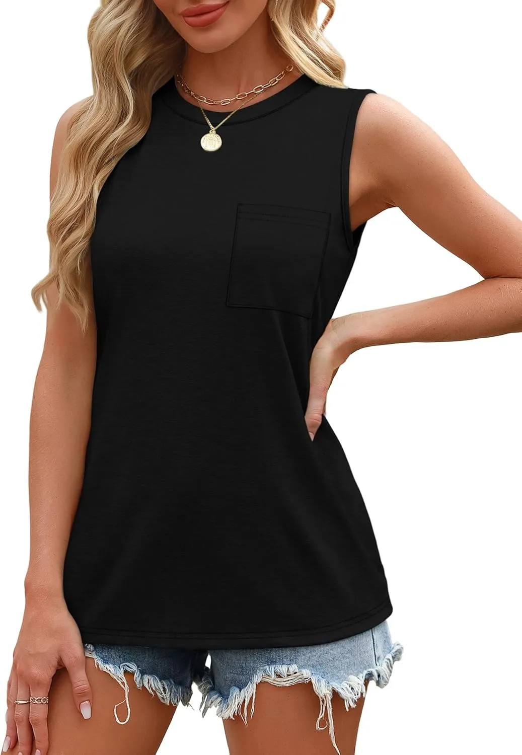 OFEEFAN Womens Tank Tops Summer Sleeveless Tops Loose Fit Crewneck Basic Tee Shirts for Women