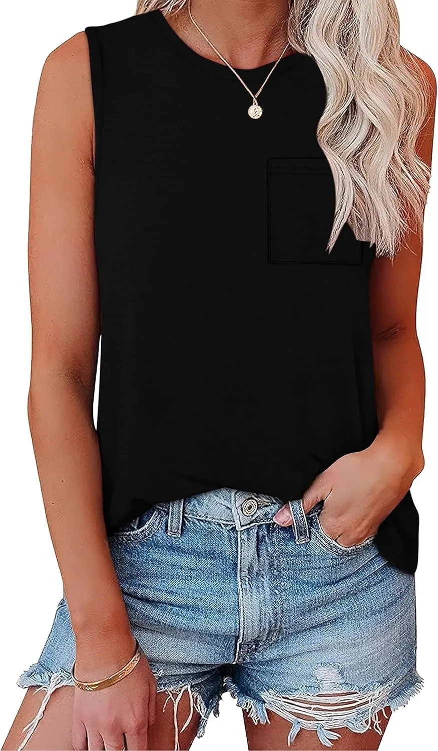 OFEEFAN Womens Tank Tops Summer Sleeveless Tops Loose Fit Crewneck Basic Tee Shirts for Women