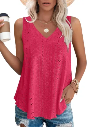 OFEEFAN Womens Tank Tops V Neck Sleeveless Flowy Loose Fit Basic Casual Summer Tops