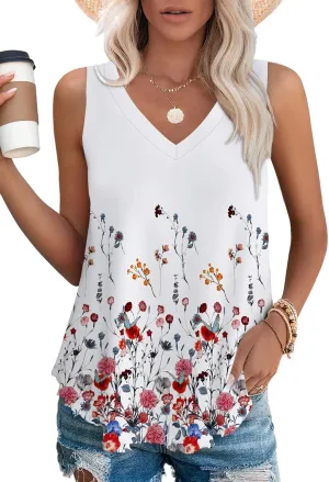 OFEEFAN Womens Tank Tops V Neck Sleeveless Flowy Loose Fit Basic Casual Summer Tops