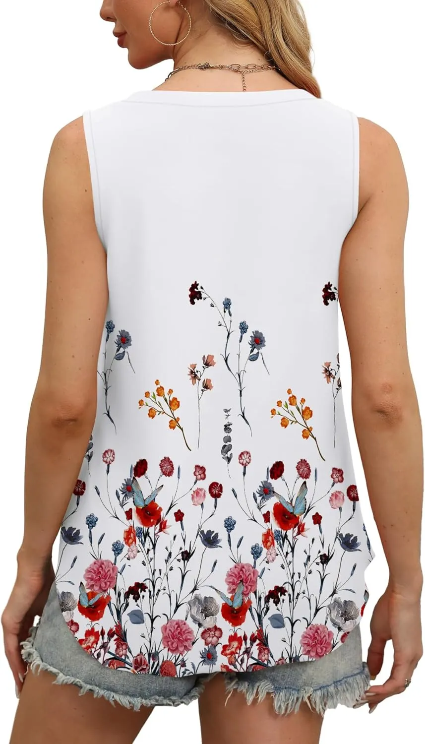 OFEEFAN Womens Tank Tops V Neck Sleeveless Flowy Loose Fit Basic Casual Summer Tops