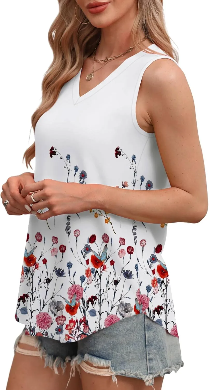 OFEEFAN Womens Tank Tops V Neck Sleeveless Flowy Loose Fit Basic Casual Summer Tops