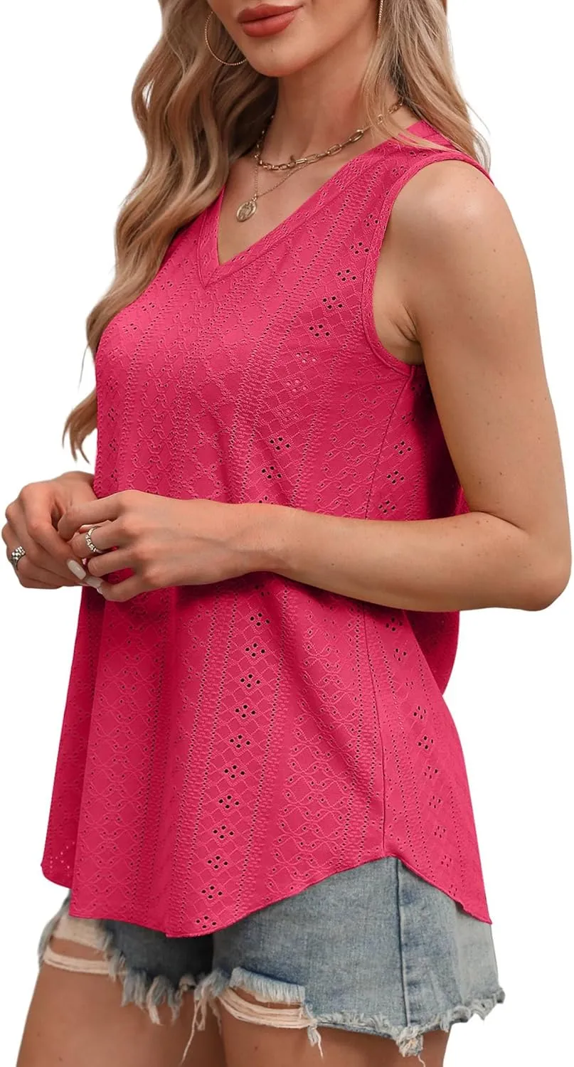 OFEEFAN Womens Tank Tops V Neck Sleeveless Flowy Loose Fit Basic Casual Summer Tops
