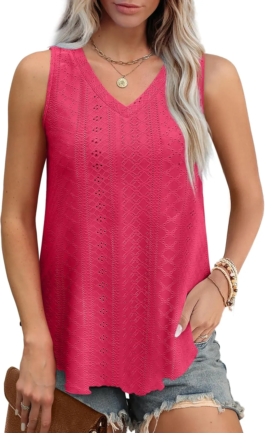OFEEFAN Womens Tank Tops V Neck Sleeveless Flowy Loose Fit Basic Casual Summer Tops
