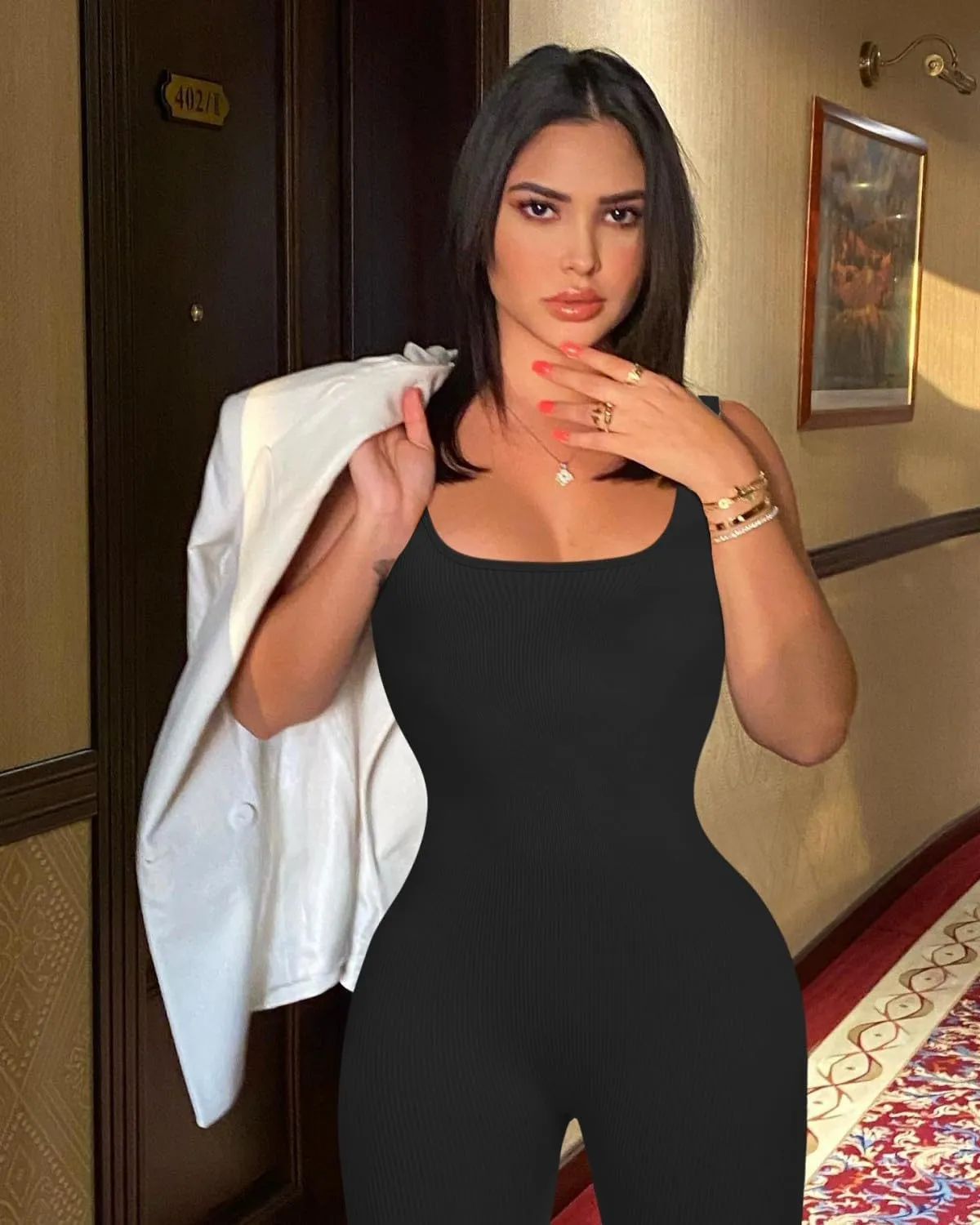 OLCHEE Womens Workout Rompers Jumpsuits Seamless Ribbed Yoga Gym One Piece Sleeveless Square Neck Tank Top Leggings Unitard