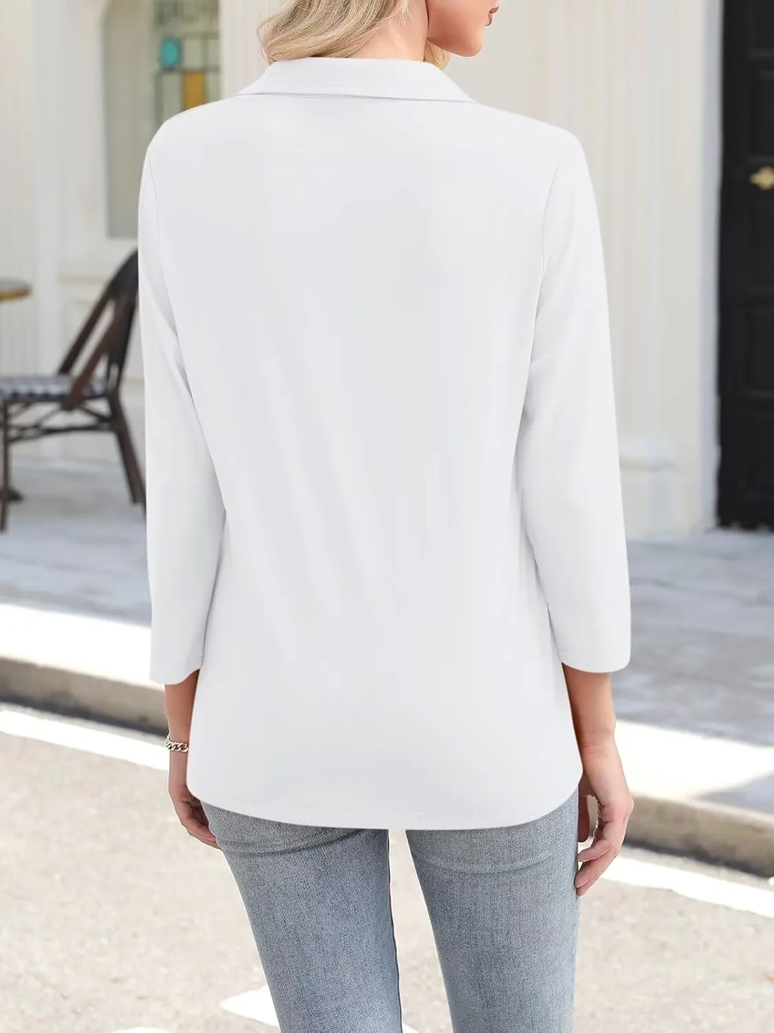 ORANDESIGNE Women's 3/4 Sleeves V Neck Polo Shirts Casual Summer Tops Basic Collar Cute Tees