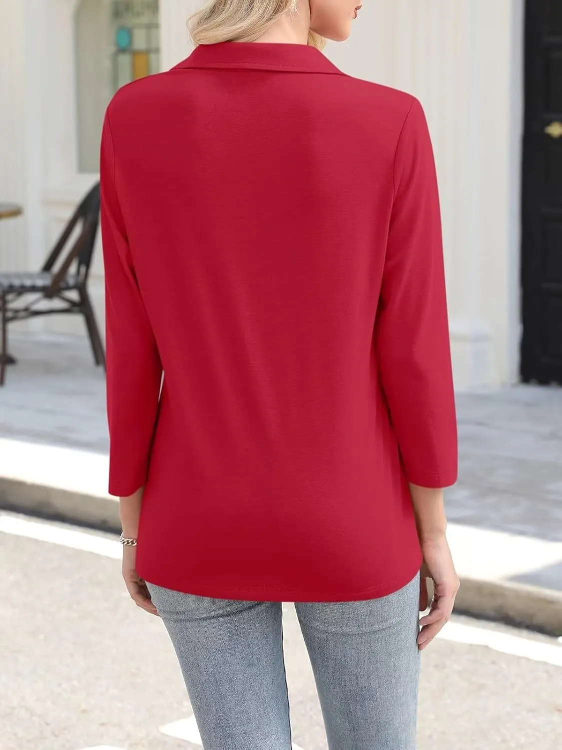 ORANDESIGNE Women's 3/4 Sleeves V Neck Polo Shirts Casual Summer Tops Basic Collar Cute Tees